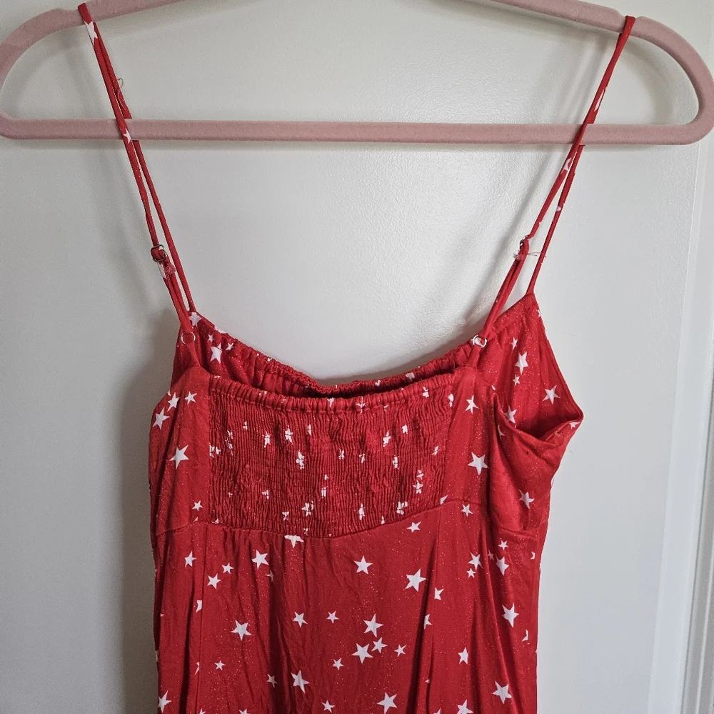 Zara Red Satin Star Strappy Polka Dot Mini Dress Size XS